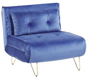 Sofa 1-osobowa rozkładana kanapa welurowa z poduszką ciemnoniebieska Vestfold Beliani