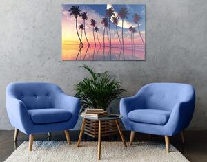 Obraz zachód słońca nad tropikalnymi palmami