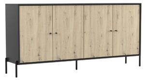 Komoda Ravi 4D czarna/dąb artisan – 4 szafki, metalowe nogi, styl loft