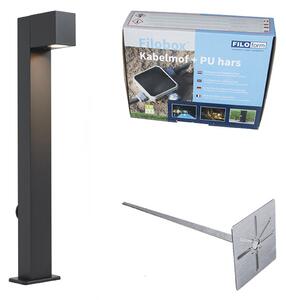 Lampa zewnętrzna czarna z kolcem do ziemi i dławikiem kablowym 65 cm z gniazdem IP44 - Baleno