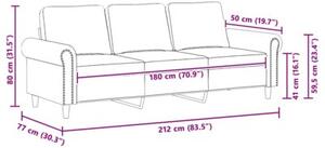 Sofa 3-osobowa, czarny, 180 cm, tapicerowana aksamitem