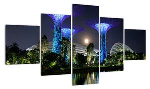 Obraz przedstawiający pełnię księżyca w ogrodach Singapuru (125x70 cm)