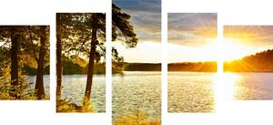 5-częściowy obraz zachód słońca nad jeziorem