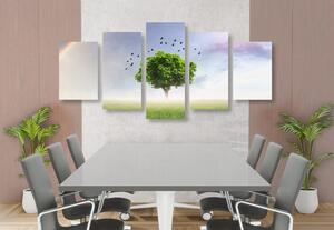 5-częściowy obraz samotne drzewo na łące