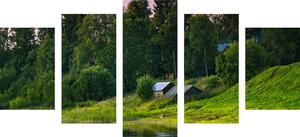 5-częściowy obraz bajkowe domy nad rzeką