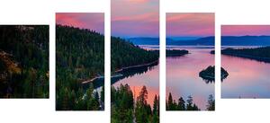 5-częściowy obraz jezioro o zachodzie słońca
