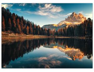 Obraz na szkle - Alpy, Włochy, Dolomity, Lago Antorno (70x50 cm)