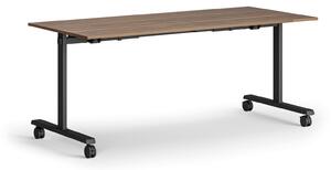 Mobilny stół MATCH, 180x80 cm, czarna podstawa, orzech
