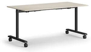 Mobilny stół MATCH, 160x80 cm, czarna podstawa, dąb naturalny