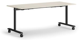Mobilny stół MATCH, 180x80 cm, czarna podstawa, brzoza