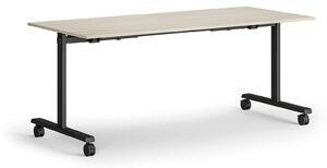 Mobilny stół MATCH, 180x80 cm, czarna podstawa, dąb naturalny