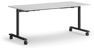 Mobilny stół MATCH, 180x80 cm, czarna podstawa, biały