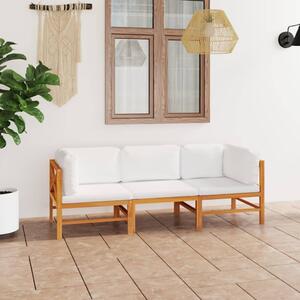 3-os. sofa ogrodowa z kremowymi poduszkami, lite drewno tekowe
