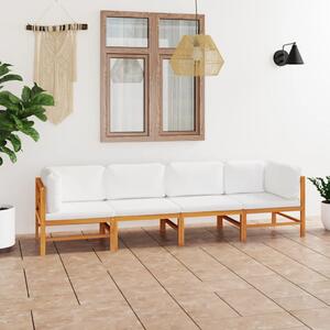 4-os. sofa ogrodowa z kremowymi poduszkami, lite drewno tekowe