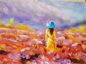 Obraz dziewczyna w żółtej sukience na lawendowym polu