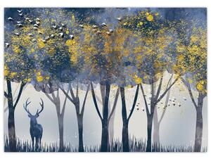 Obraz na szkle jelenia w lesie (70x50 cm)