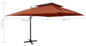 Parasol ogrodowy cantilever z podwójnym blatem, terakota 400x300 cm