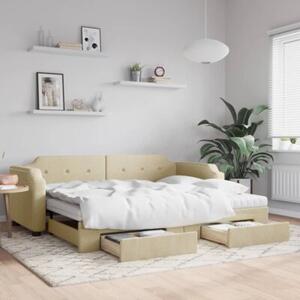 Sofa rozsuwana z szufladami, kremowa, 80x200 cm, tkanina