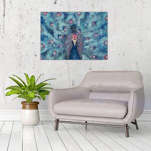 Obraz na szkle namalowanego pawia (70x50 cm)