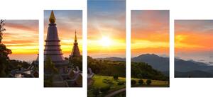 5-częściowy obraz poranny wschód słońca nad Tajlandią