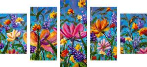 5-częściowy obraz kolorowe kwiaty na łące