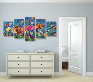 5-częściowy obraz kolorowe kwiaty na łące