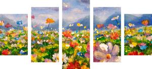 5-częściowy obraz olejny dzikie kwiaty