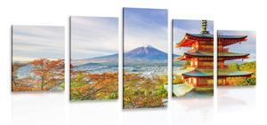 5-częściowy obraz widok na Pagodę Chureito i górę Fuji