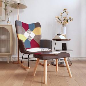 Fotel bujany z podnóżkiem, patchwork, obity tkaniną