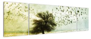 Obraz - Malowane stado ptaków (170x50 cm)