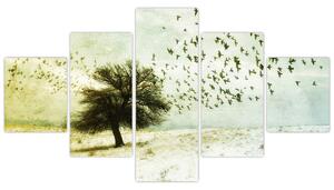 Obraz - Malowane stado ptaków (125x70 cm)