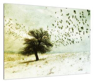 Obraz - Malowane stado ptaków (70x50 cm)