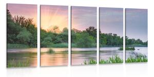 5-częściowy obraz wschód słońca nad rzeką