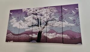 5-częściowy obraz drzewo pokryte chmurami