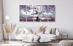 5-częściowy obraz drzewo pokryte chmurami