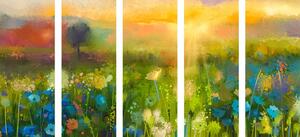5-częściowy obraz obraz olejny kwiaty na łące
