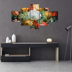 Obraz namalowanego bukietu kwiatów (125x70 cm)