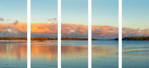 5-częściowy obraz jezioro i zachód słońca