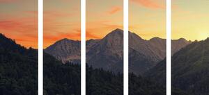 5-częściowy obraz zachód słońca w górach
