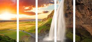 5-częściowy obraz majestatyczny wodospad na Islandii