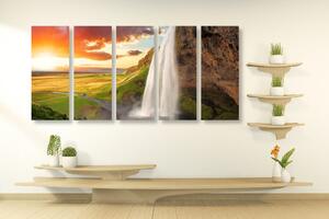 5-częściowy obraz majestatyczny wodospad na Islandii