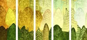 5-częściowy obraz zielone asymetryczne drzewa