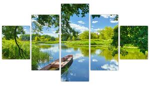 Obraz letniej rzeki z łodzią (125x70 cm)