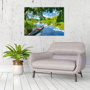Obraz letniej rzeki z łodzią (70x50 cm)