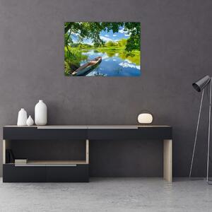 Obraz letniej rzeki z łodzią (70x50 cm)