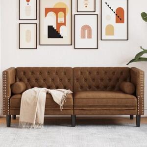Sofa chesterfield z waÅkami, 2-os., brÄ zowa, sztuczny zamsz