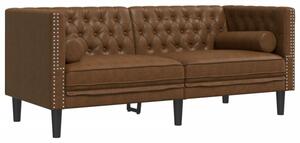 Sofa chesterfield z waÅkami, 2-os., brÄ zowa, sztuczny zamsz