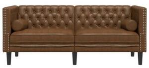 Sofa chesterfield z waÅkami, 2-os., brÄ zowa, sztuczny zamsz