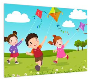 Obraz - Dzieci latają latawcem (70x50 cm)
