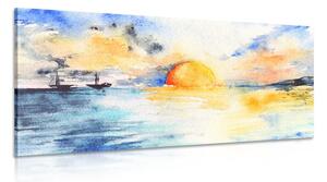 Obraz akwarela morze i zachodzące słońce